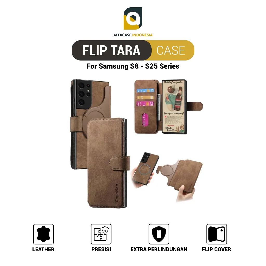 FLIP TARA LEATHER CASE SAMSUNG S8 - S25 SERIES