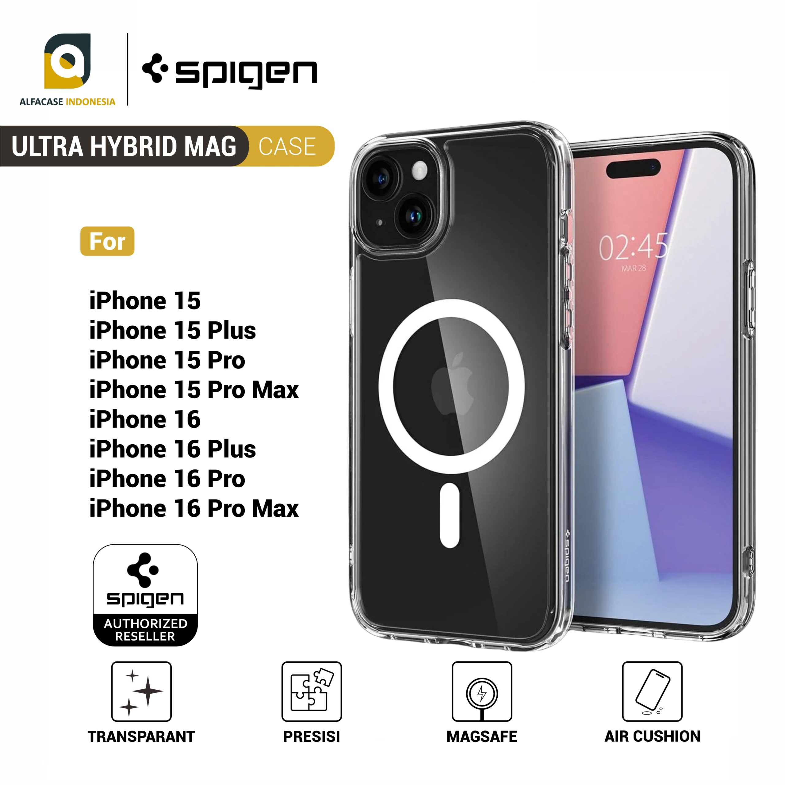 SPIGEN ULTRA HYBRID MAGFIT CLEAR CASE FOR IPHONE 15 - 16 SERIES